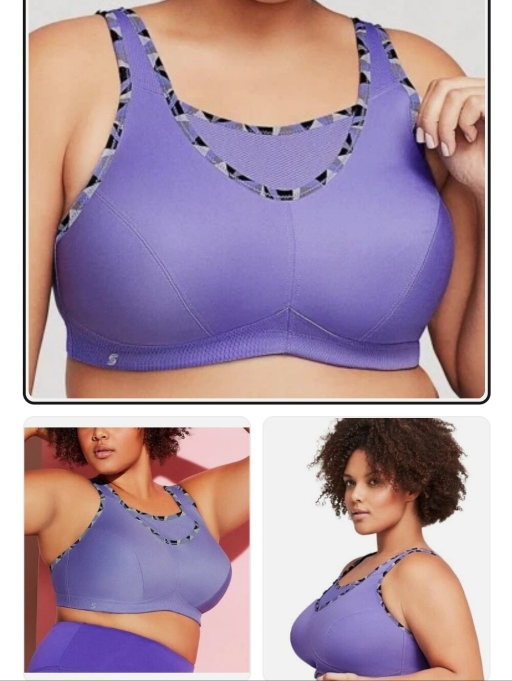 Glamorise Purple Full Coverage Sports Bra with Patterned Trim